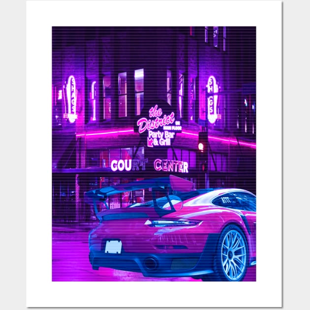 Car City Neon Synthwave Wall Art by JeffDesign
